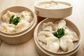 Chinese dumpling in a bamboo steamer box Royalty Free Stock Photo