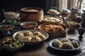 Chinese Dumpling with a variety meat and vegetables. Generative AI