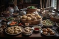 Chinese Dumpling with a variety meat and vegetables. Generative AI