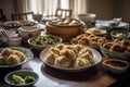 Chinese Dumpling with a variety meat and vegetables. Generative AI