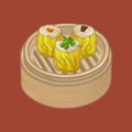 Chinese dumplings in a bamboo steamer illustration Royalty Free Stock Photo