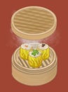 Chinese dumplings in a bamboo steamer illustration