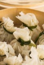 Chinese dumplings in bamboo steamers Royalty Free Stock Photo