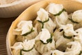 Chinese dumplings in bamboo steamers Royalty Free Stock Photo