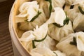 Chinese dumplings in bamboo steamers Royalty Free Stock Photo