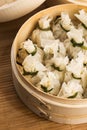 Chinese dumplings in bamboo steamers Royalty Free Stock Photo