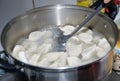 Chinese Dumplings Cooking in the Skillet