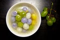 Chinese dumplings and grapes