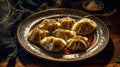 Chinese dumplings on plate. Generative AI Royalty Free Stock Photo