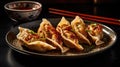 Chinese dumplings on plate. Generative AI Royalty Free Stock Photo