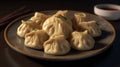 Chinese dumplings on plate. Generative AI Royalty Free Stock Photo