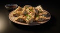 Chinese dumplings on plate. Generative AI Royalty Free Stock Photo
