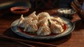 Chinese dumplings on plate. Generative AI Royalty Free Stock Photo