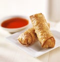 Chinese egg rolls with sauce on plate Royalty Free Stock Photo