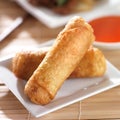 Chinese egg rolls with sauce on plate Royalty Free Stock Photo