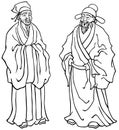 Chinese Elders Line Art Royalty Free Stock Photo