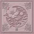 Chinese emboss 3d floral seamless pattern with drawing surface flowers, borders, frames. Vector embossed pink background.
