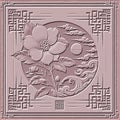 Chinese emboss 3d floral seamless pattern with drawing surface flowers, borders, frames. Vector embossed pink background. Royalty Free Stock Photo