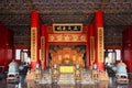 Chinese emperor`s throne in Forbidden City, Beijing China