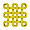 Chinese endless auspicious knot made of crossed golden mobius stripes. Ancient traditional Buddhist symbol