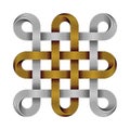 Chinese endless knot made of crossed metal wires. Traditional Buddhist symbol