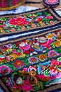 Chinese ethnic minority Guangxi Zhuang nationality characteristic cloth, Zhuang brocade pattern Royalty Free Stock Photo