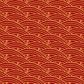 Chinese ethnic seamless pattern . Oriental vintage background, red golden sea wave.