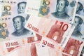 Chinese and Euro currencies