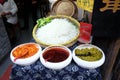 Chinese exotic food in street food market in water village Xitang, located in Zhejiang Province