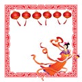 Chinese fairy flying with red lantern border Royalty Free Stock Photo