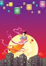 Chinese Fairy flying to the moon illustration