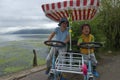 Chinese family happy riding on rickshaw