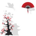 Chinese fan and flowering tree