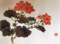 Chinese Fan Painting Multi-Colored Lantana Flowers Flower Bird Brush Paintings Watercolor Prints Song Dynasty