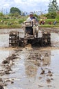 Chinese farmer works in a rice field Royalty Free Stock Photo