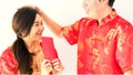 Chinese father give Angpao money to girl Royalty Free Stock Photo