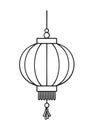 Chinese festival hanging lantern cartoon outline vector illustration. Traditional New year Asian red lamp. Coloring book page Royalty Free Stock Photo