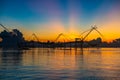 Chinese fish nets during sunrise Royalty Free Stock Photo