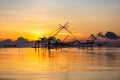 Chinese fish nets during sunrise Royalty Free Stock Photo