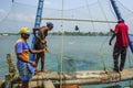 Chinese fishing nets on the beach at Fort Kochi, India