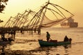 Chinese Fishing Nets in Cochi, Kerala, India - in colour at dusk