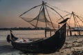 Chinese fishing nets during the Golden Hours at Fort Kochi, Kerala, India sunrise lonely Royalty Free Stock Photo