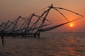 Chinese fishnets on sunset. Kochi, Kerala, India Royalty Free Stock Photo