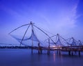 Chinese fishnets on sunset. Kochi, Kerala, India Royalty Free Stock Photo