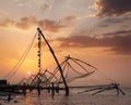 Chinese fishnets on sunset. Kochi, Kerala, India