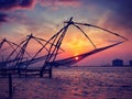 Chinese fishnets on sunset. Kochi, Kerala, India