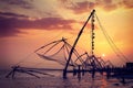 Chinese fishnets on sunset. Kochi, Kerala, India