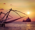 Chinese fishnets on sunset. Kochi, Kerala, India