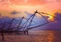 Chinese fishnets on sunset. Kochi, Kerala, India