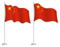 Chinese flag on flagpole waving in wind. Holiday design element. Checkpoint for map symbols. Isolated vector on white background Royalty Free Stock Photo